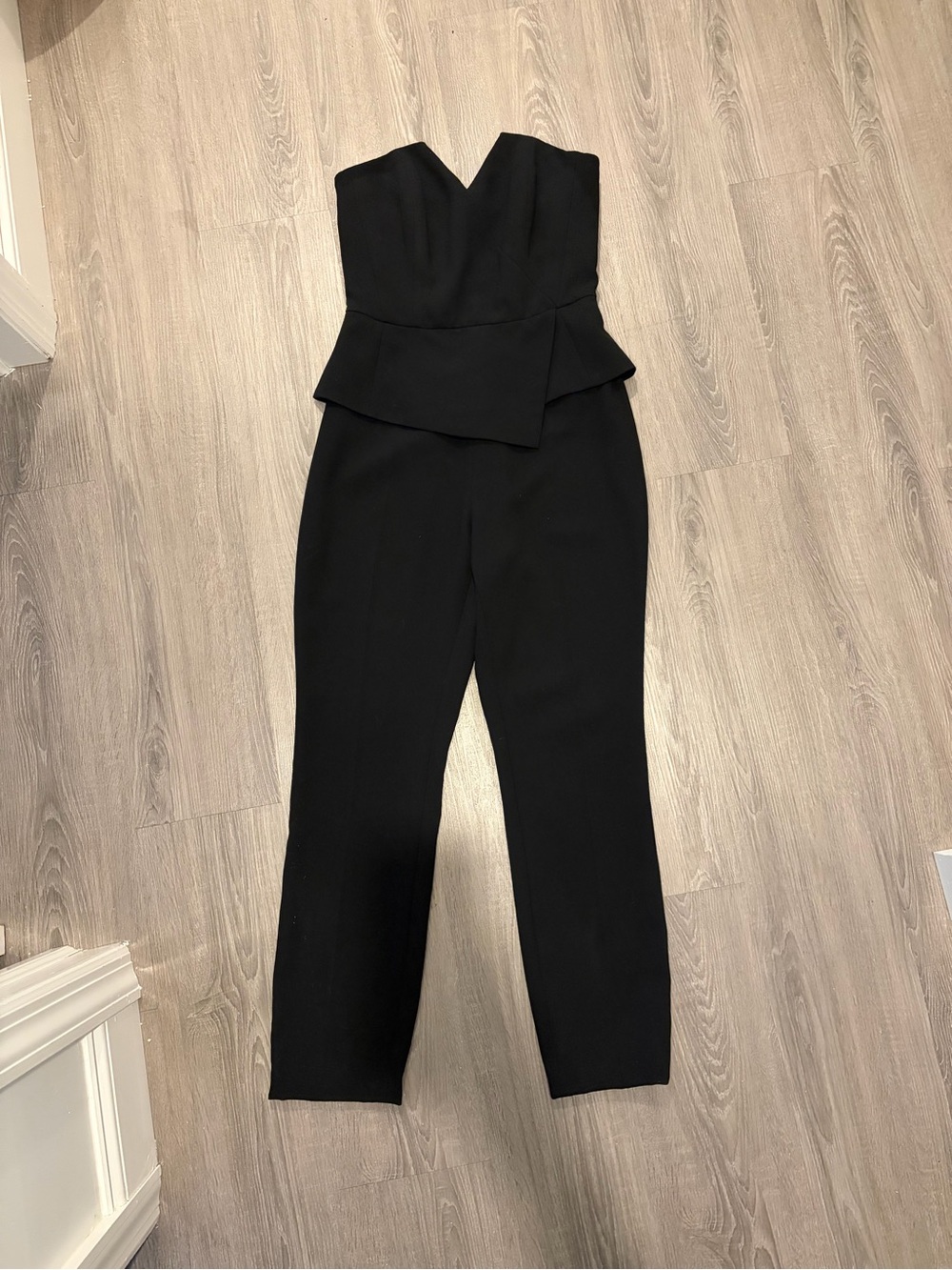 Reiss Black Strapless Peplum Jumpsuit
